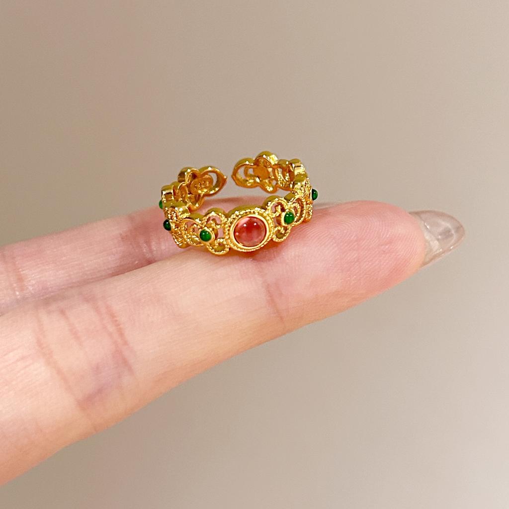 Medieval Brushed Diamond-encrusted Zircon Ring for Women Does Not Fade, Light Luxury and Versatile Open Index Finger Ring Jewelry.