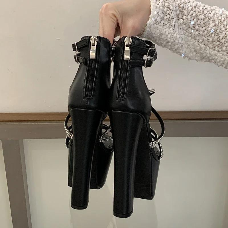 Eilyken New Design Crystal Narrow Band Buckle Strap Platform Women Sandals Street Style High Heels Party Prom Shoes