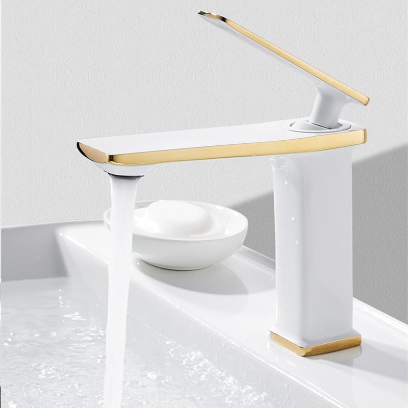 White Brass Basin Faucet Bathroom Sink Faucets Hot Cold Water Mixer Crane Deck Mounted Single Handle Hole Bath Kitchen Taps