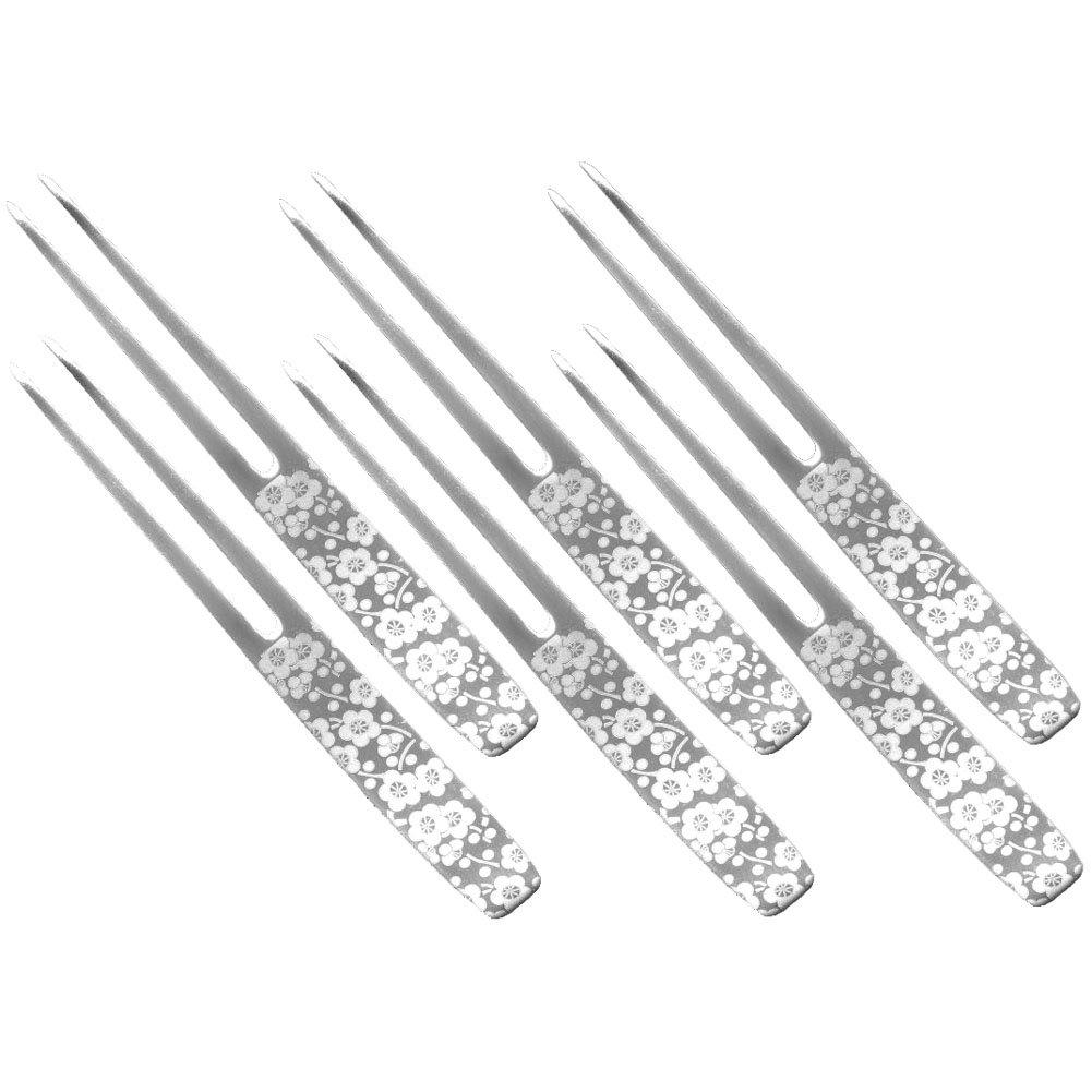 Todai Kanzashi Pick Stainless Plum Set of Made in Japan Fork, Steel, Design, 6, сливовый