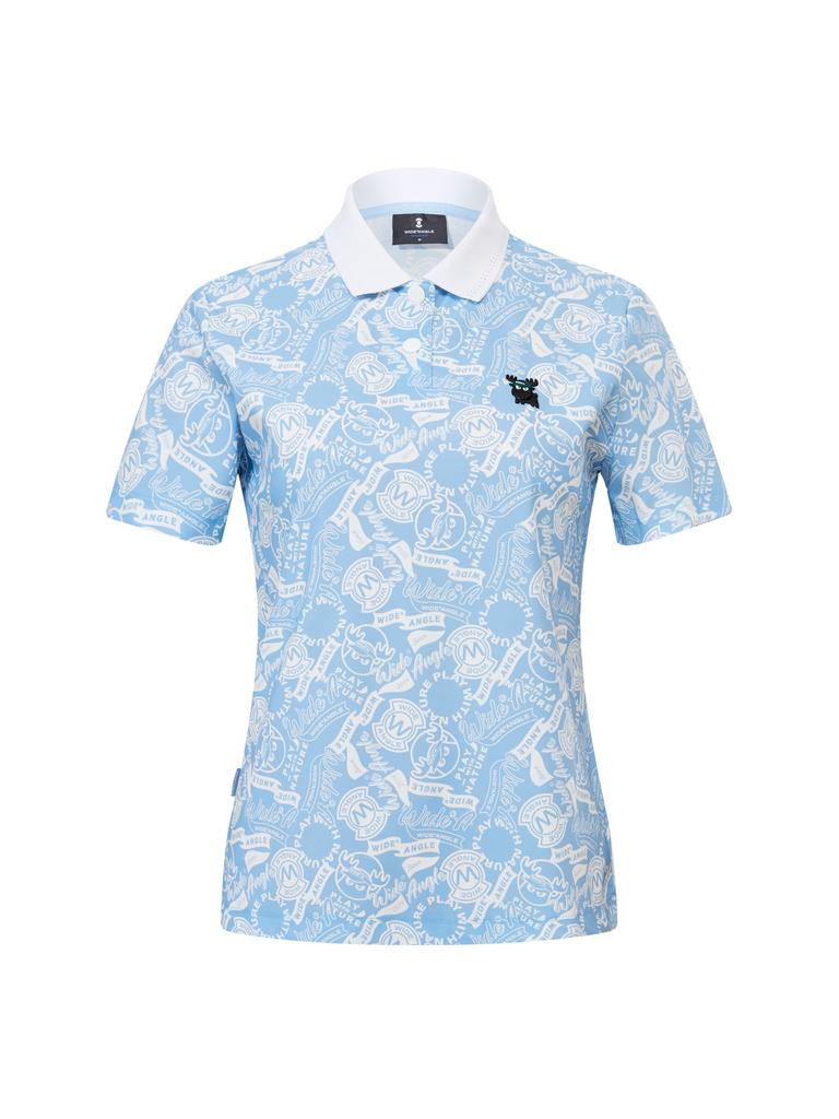 WIDEANGLE Co All-Over Reindeer Print Polo Shirt L_Ice Blue