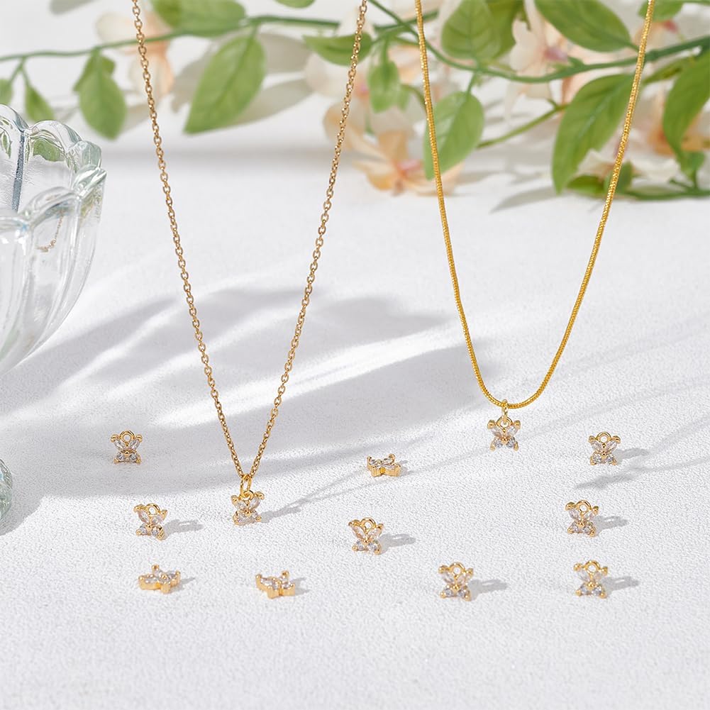 UNICRAFTALE 16Pcs Micro Pave Clear Crystal Rhinestone Pendants Real 18K Gold Plated Butterflies Pendants Glass Crystal Butterfly Charms for Necklace