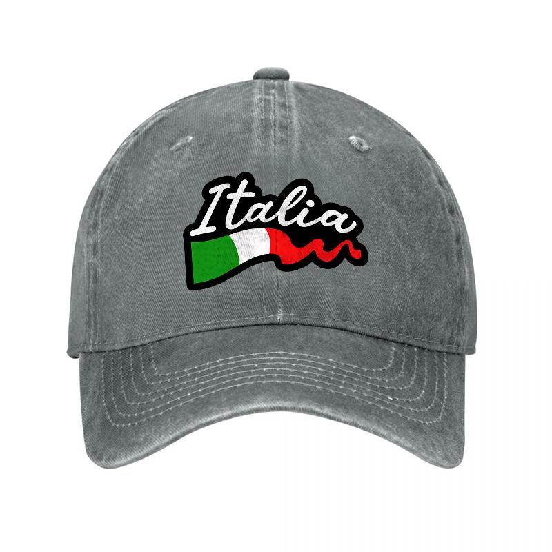 Italia Flag Washed Denim Baseball Cap Casual Soft Canvas Dad Hat