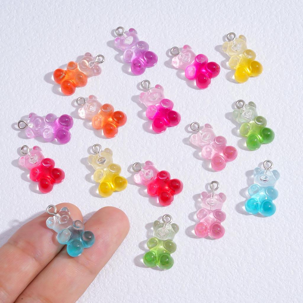Colorful Transparent Bear Resin Pendant for DIY Jewelry and Keychains