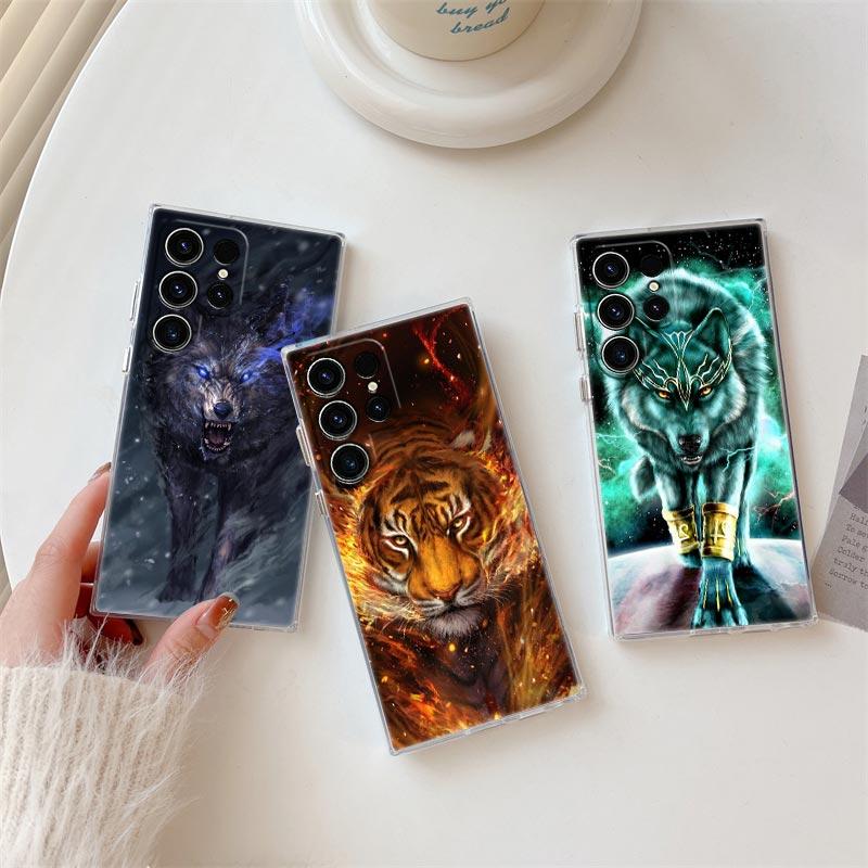 The Tigre Wolf Lion Animal S25Ultra Phone Case For Samsung Galaxy S25 S24 S23 S21 Ultra S20 FE S22 Plus A56 A55 Case Clear Cover