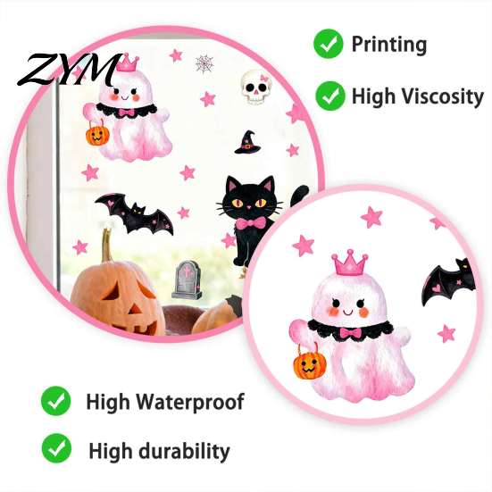 Easy Apply Window Clings 2 Sheets Halloween Cartoon Ghost Cling, Spooky Decorative Cling Glass Sticker, Waterproof Static Decal for Holiday