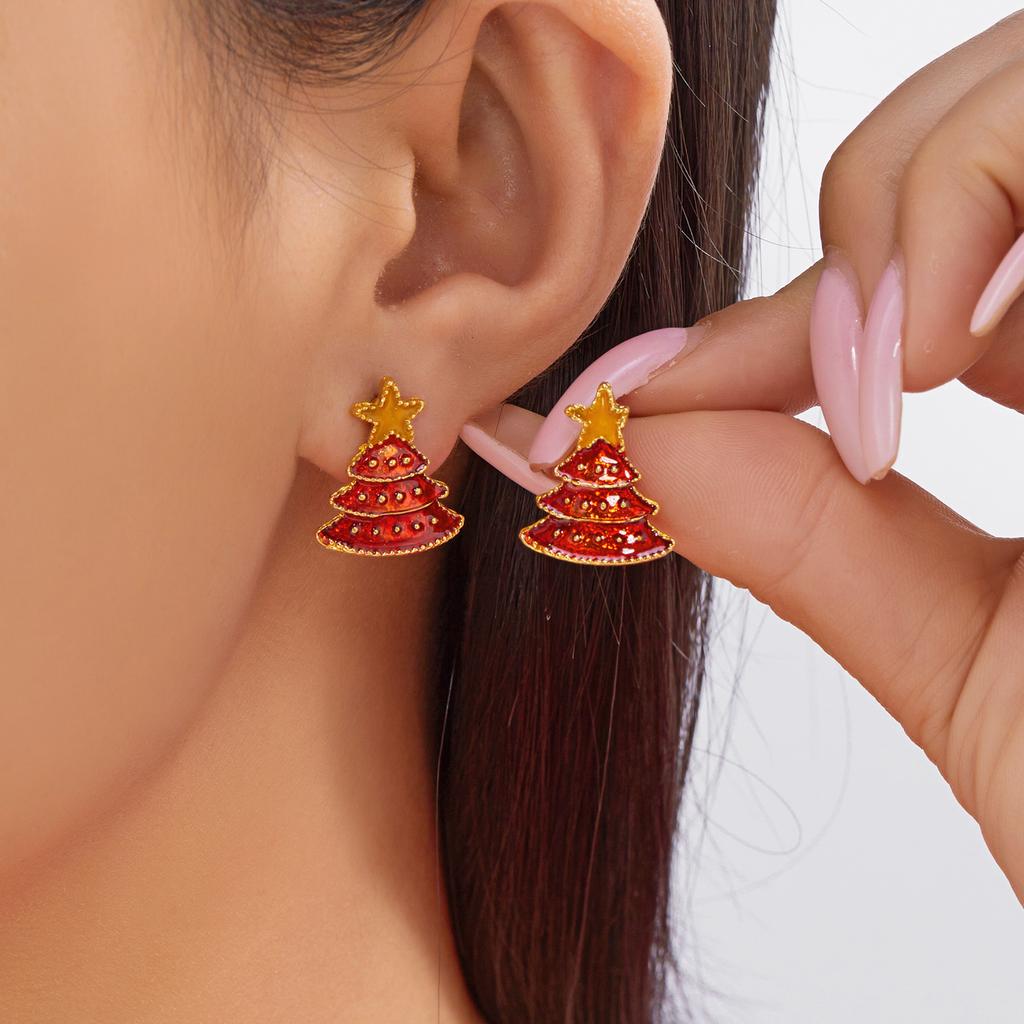 Exquisite Snowflake Elk Asymmetrical Earrings for Women Girl New Design Red Christmas Tree Star Earrings New Year Jewelry Gifts