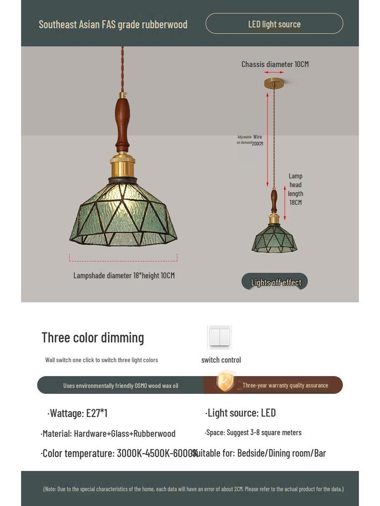 French Mid-Century Solid Wood Bedside Pendant Light