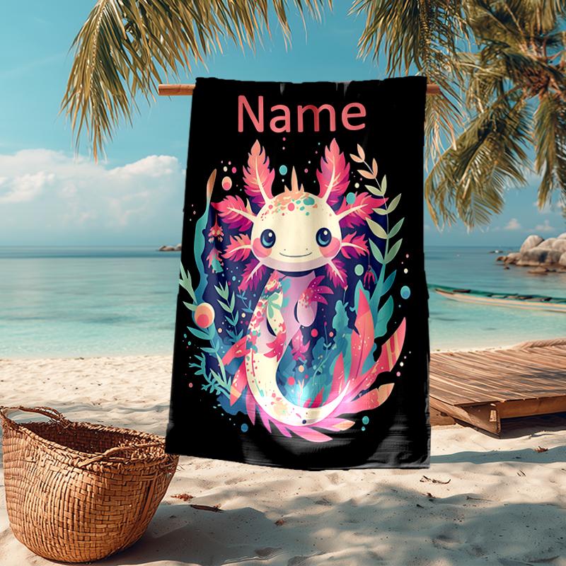 Custom Name Ultra-Soft Beach Towel with Axolotl Theme,Ideal for Pool - Camping, Diving - Perfect Travel Essential, Vibrant Beach Towel.