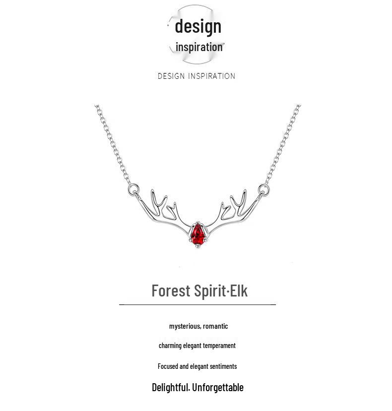 Christmas Reindeer Pendant Necklace, Versatile Antler Design, S925 Silver Fashion Clavicle Chain