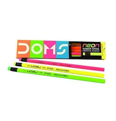 DOMS Neon Rubber Tipped HB/2 Graphite Pencils Box Pack 20 With Free Sharpener for School Art Writing Use Stationery Set