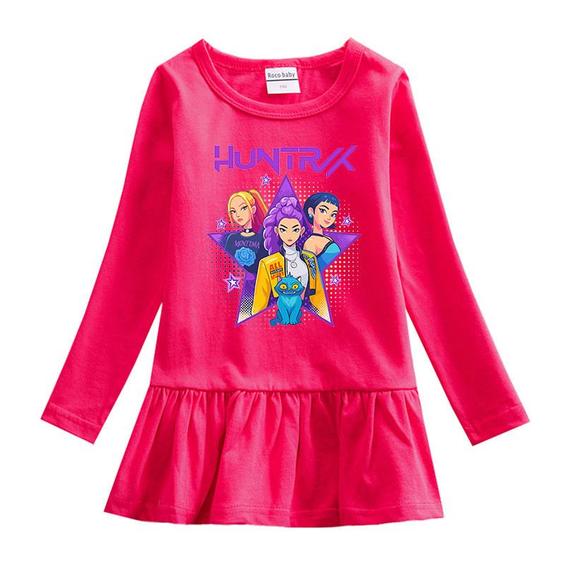 Girls Kpop Rumi Zoey Mira Hunters Print Regular Pleat Mesh Dress