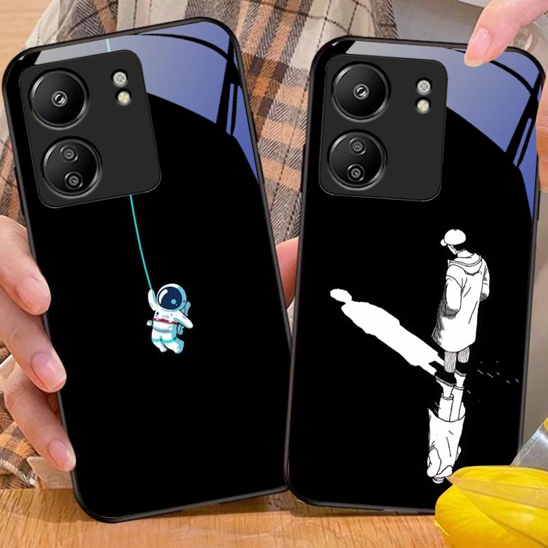 Funny Devil Eyes For Xiaomi Redmi 13C Note13 12 Pro Plus 5G Note 9 13T Pro POCO X6 F5 F6 Black Tempered Glass Phone Case