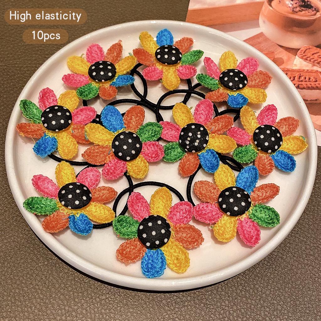 10 Colorful Sunflower Leather Bands, Sweet and Cute Hair Accessories Suitable for Daily Use