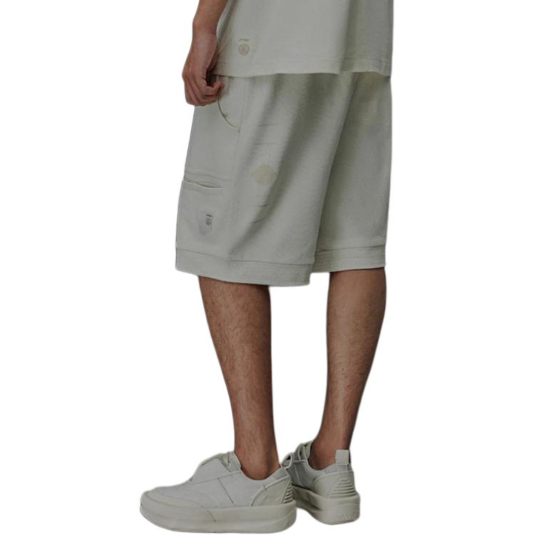 Li Ning X Jackie Chan Collaboration Kung Fu Series Solid Color Logo Mid Waist Straight Loose Shorts Men shorts Paper-White AKST663-1