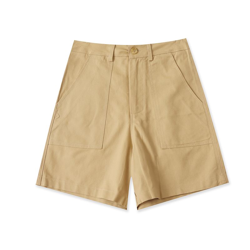 

High Waist Cotton Slim Looking Pure Color All-Matching Minimalist Shorts Khakis S