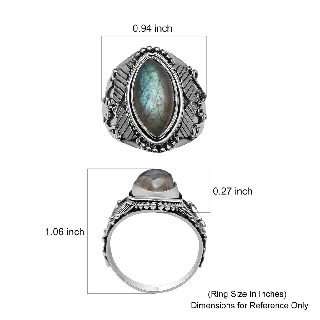 Natural Marquise Shape Labradorite Leaf Designer Shank Sterling Silver Vintage Ring For Women & Girls