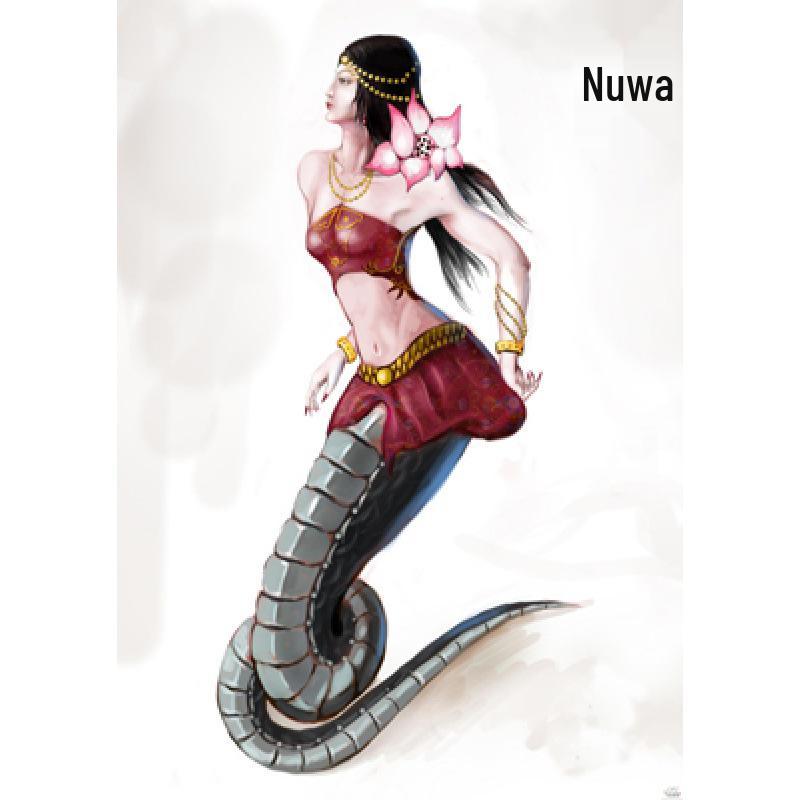 Framed Pangu Nuwa Kuafu Jingwei Poster Art, Kraft Paper Wall Hanging