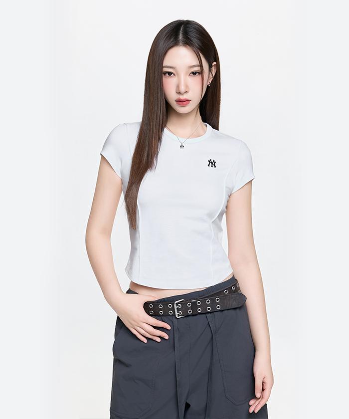 Emelbi Women'S Slim Crop Fit Cap Sleeve Short Sleeve T-Shirt Ny (White)