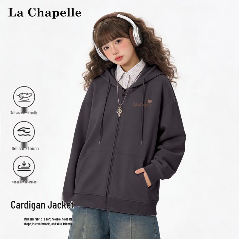 La Chapelle Women s Relaxed Fit Hooded Zip-Up Sweatshirt M