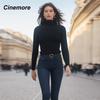 Cinemore Women's Sweater Solid Oversize Casual Pullovers Shirt Warm High Neck Basic Knitted Jumper Cashmere Bottoming Top