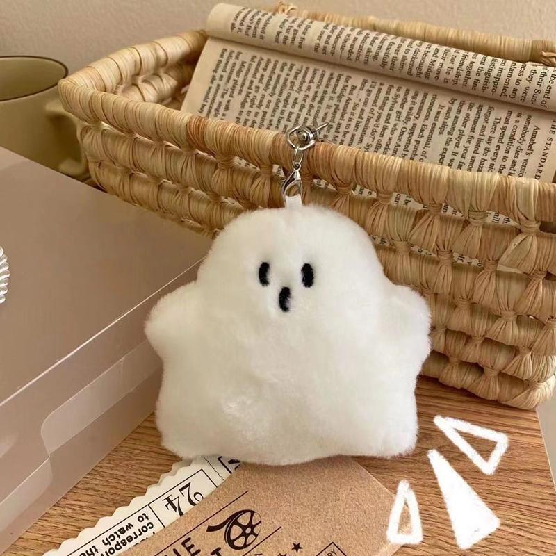 Funny White Ghost Keychain Cartoon Cute Plush Doll Pendant Keyring Bag Hanging Accessories For Children Kawaii Gift