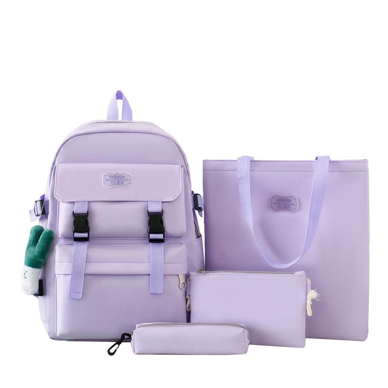 

Женский рюкзак, мужской большой вместительный рюкзак из четырех предметов, студенческий однотонный школьный рюкзак фиолетовый