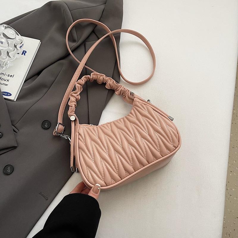 Fashion pleated bag women's spring new retro casual small square bag simple messenger bag tide