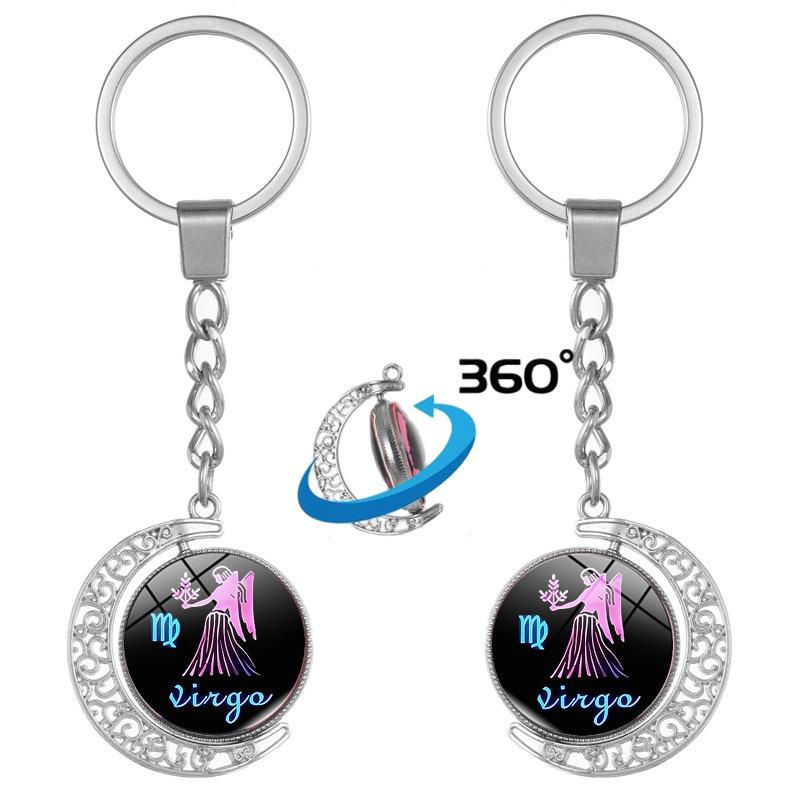 Twelve Constellations Rotating Metal Keychain Pendant
