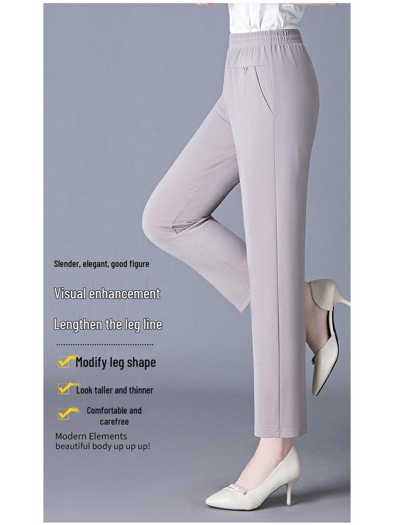 High Waist Elastic Summer Capri Pants for Middle-Aged & Elderly Women