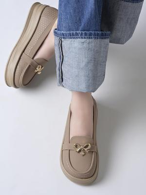 Shoetopia Womens Platform Loafers | Stylish Slip-On Casual Shoes with Metal Detail | Comfortable Everyday Footwear Flats