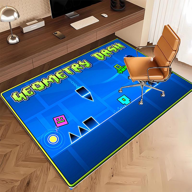 1pc Geometry Dash Print Area Rug - Soft, Washable Non-Slip Indoor Mat, Living Room, Home Office Decorative Rug,Office Decorative