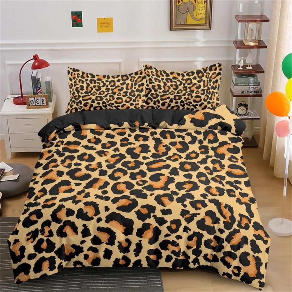 Bamboo Fiber Luxury Comforter Cover Gold Leopard Print Bedding Set Duvet Cover + Pillowcases 15 Colors Bed Spread Set Complete