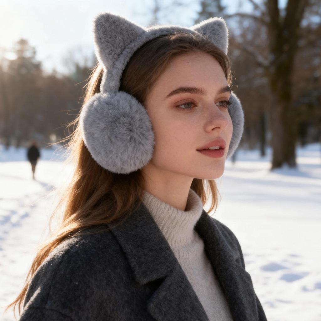 Earmuffs For Women Cute Windproof Foldable Plush Cover Winter Women Running Cat Ear Warmers For Kids Girls Cold Weather Outdoor