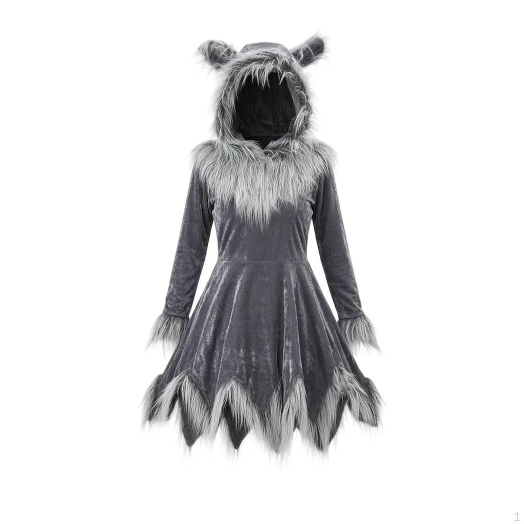 Wolf Costume with Hood Halloween Dress Gray for Cosplay