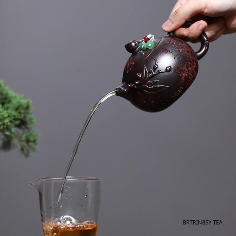 Chinese Yixing Purple Clay Teapot Handmade Peach Xishi Tea Pot Tradition Household Kettle Raw Ore Zisha Tea Set Teaware 280ml