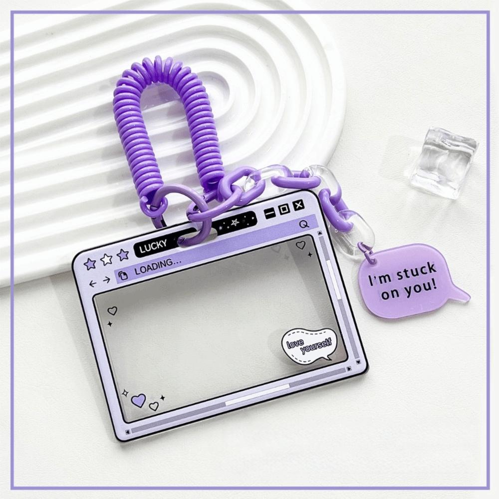 

Cute Cartoon Design ID Holder Horizontal Transparent Card Case Waterproof Slide Closure Card Cover Bus Card фиолетовый