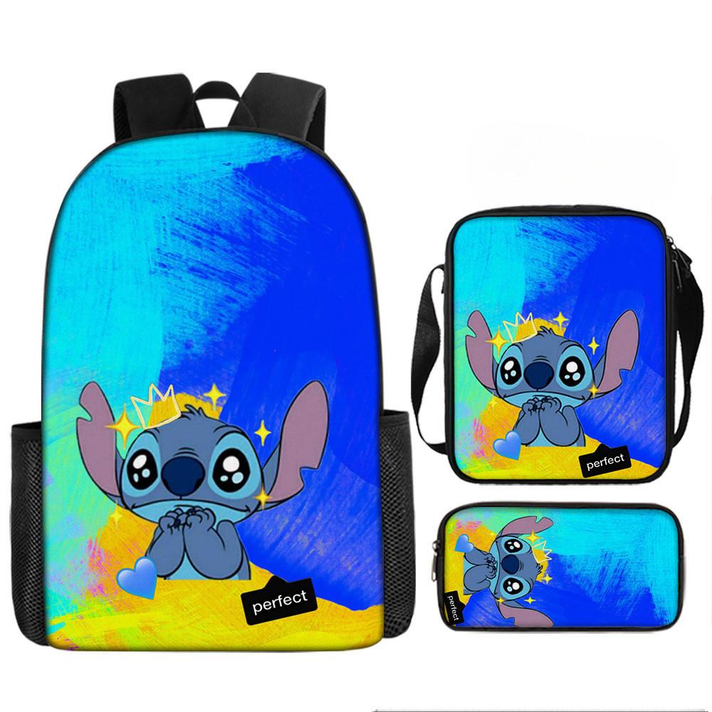 Disney Stitch School Backpack Oxford Cloth Lightweight Breathable Bookbag For Kids