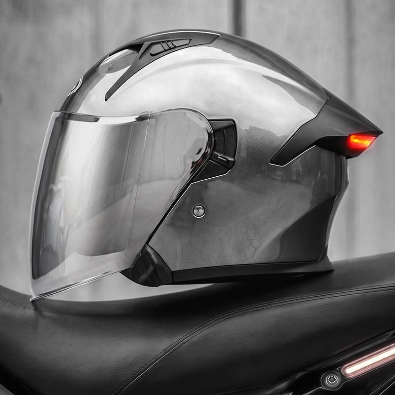 Smart LED Tail Light Motorcycle Helmet 3/4 Open Face ABS Full Protection Universal Fit Men Women