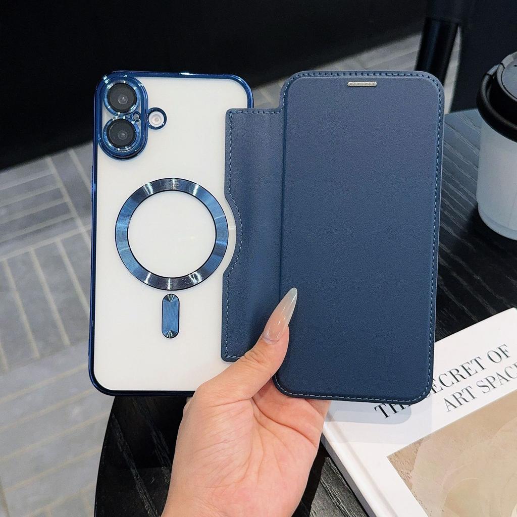 For IPhone 17 Promax Flip Cover Leather Case for Apple 16 Phone Case 17air Electroplating Magnetic 13