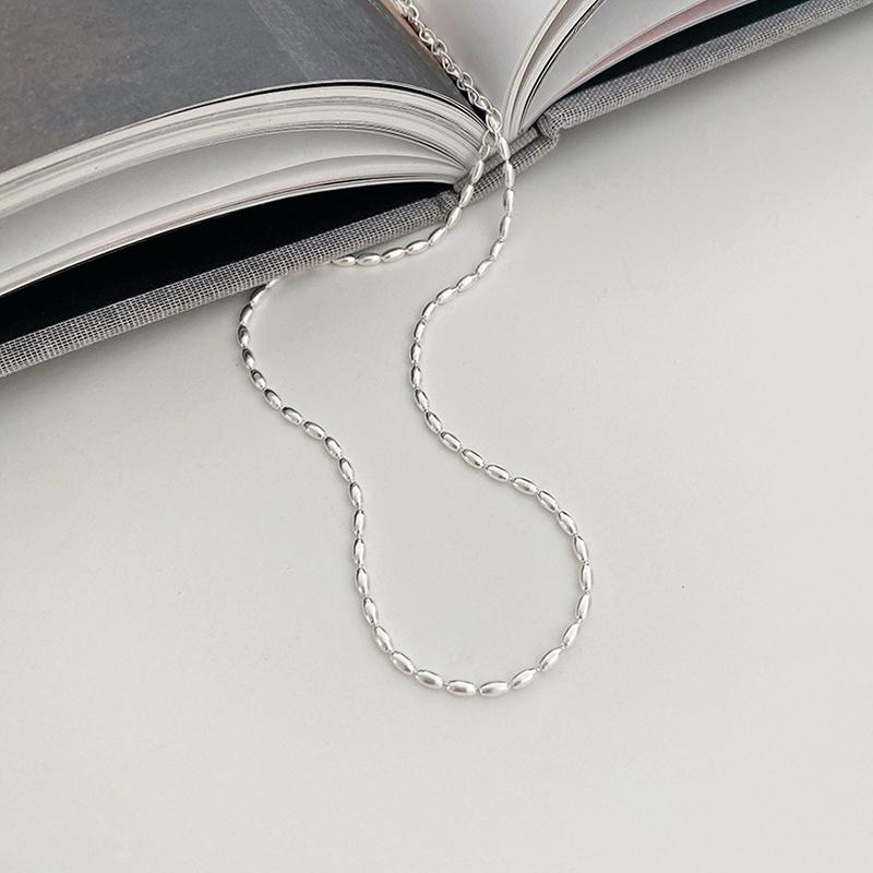 

925 Sterling Silver Simple Geometric Beaded Necklace, Shiny and Dainty Choker, Clavicle Chain for Women Fashion Jeweler 45 cm