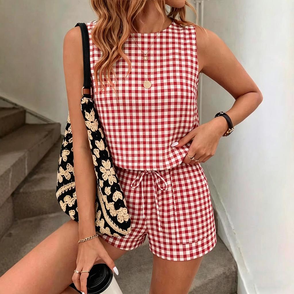 Completi da Donna in Lino 2 Pezzi, Camicia Oversize Bottoni e Pantaloncini con Vita Elastica, Tuta Casual Estiva per il Tempo Libero