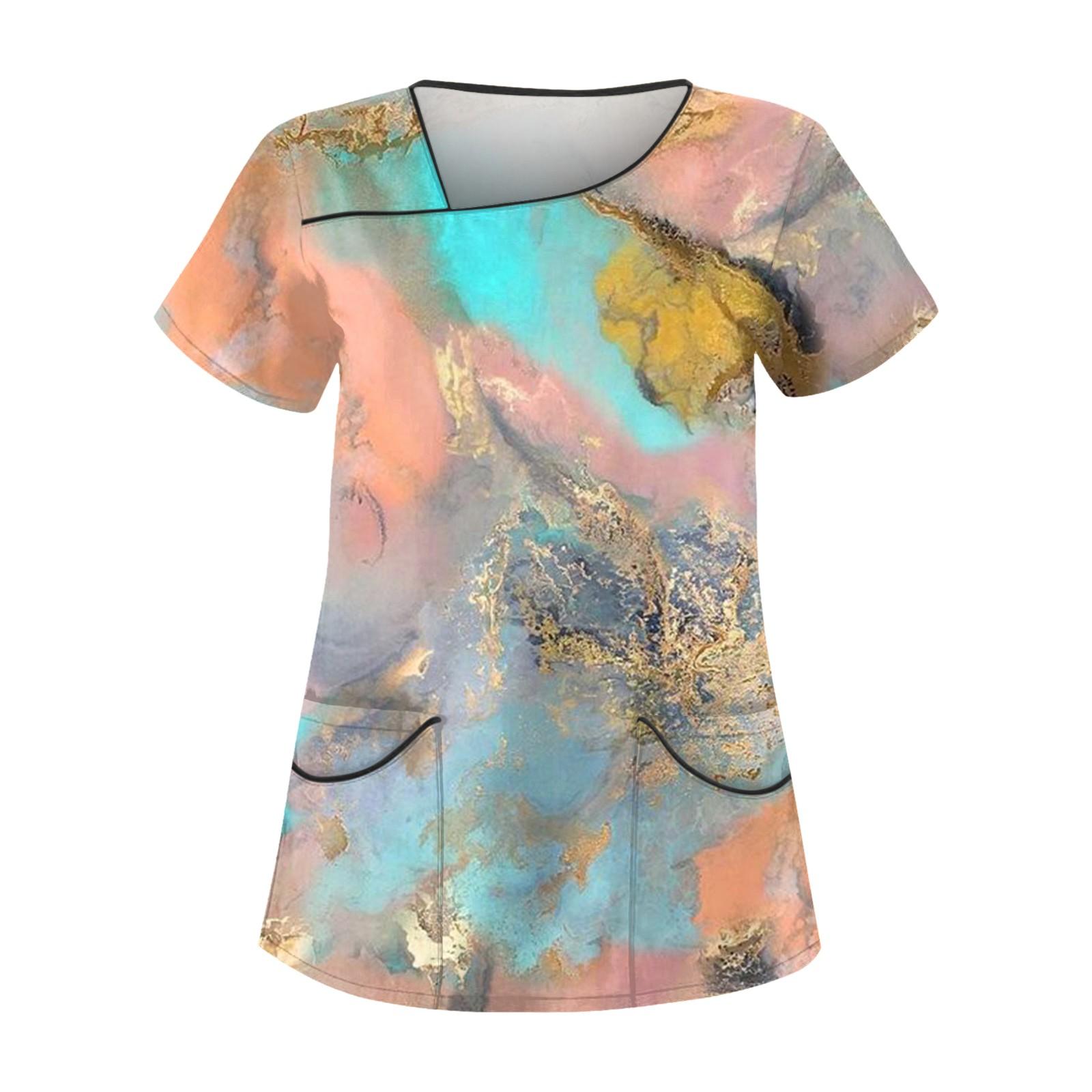 

Женская рабочая одежда с принтом в стиле ретро, ​​скошенным воротником и двухслойным верхом с карманами XL розовый