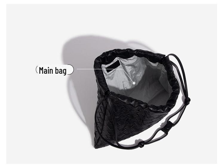 Large Lambskin Woven Commuter Shoulder Bag - Versatile, High-End Genuine Leather for Women.