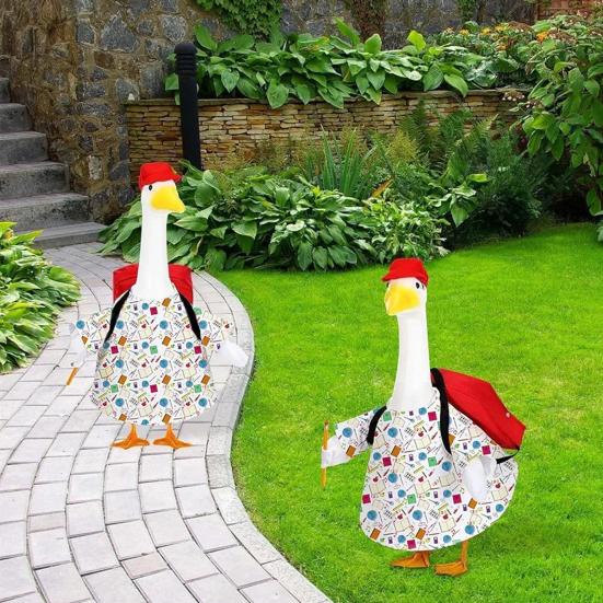 4 Pcs/Set Porch Goose Outfits Back to School Yard Goose Statue Clothes Lawn Goose Costume for 23" Statue Patio Lawn Garden Decoration