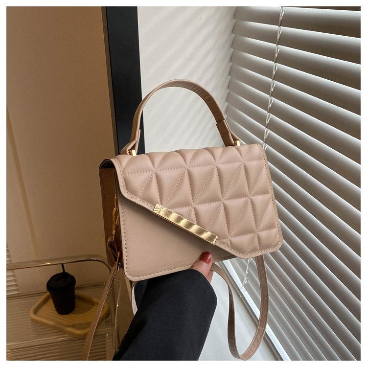 Ladies Diamond Grid Embroidery Thread Small Square Tote Bag, Women's Single Shoulder Crossbody Bag, Texture Popular Handbag