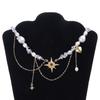 Modern Eight Point Star Necklace Short Length Neckchain For Women Edgy Street Style Jewelry With Faux Pearls Accent