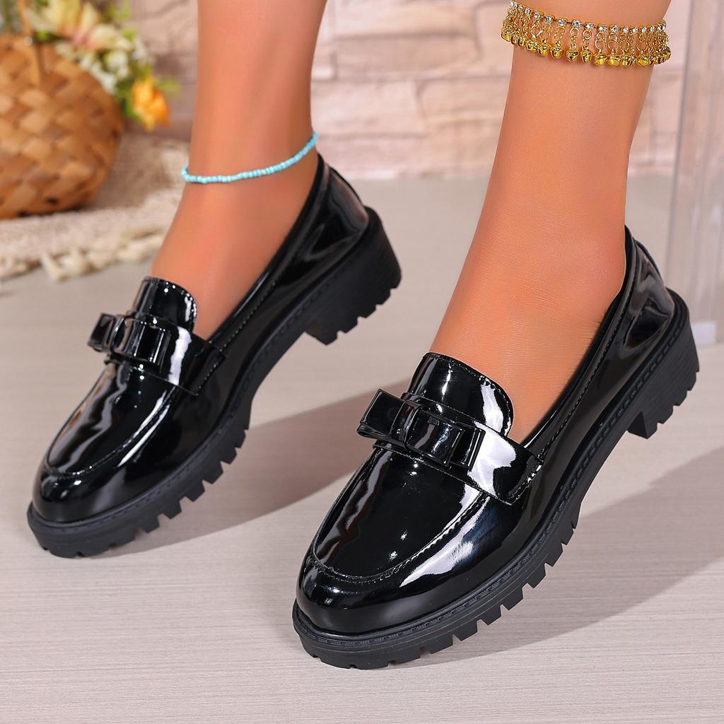 Large size spring and summer new patent leather bow Mary Jane shoes casual shoes