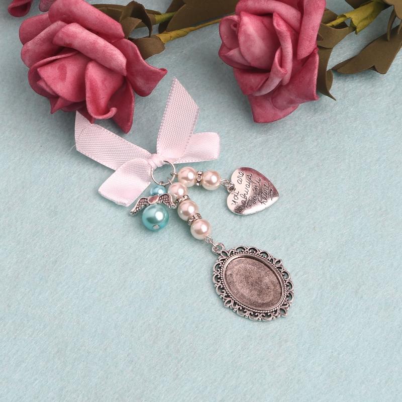 DIY Brosche Hochzeitsanhänger Spitzenrahmen Ovales Glascabochon Fotorahmen mit Anhänger Geeignet für Feiertagsbastelgebrauch