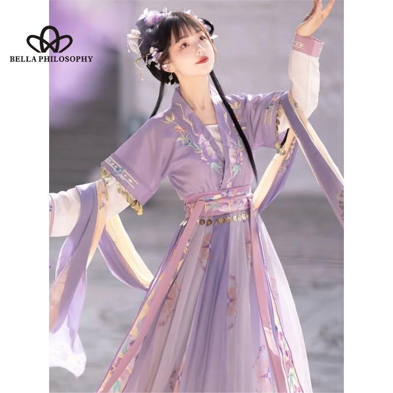 Robe Hanfu à manches longues, Style chinois rétro Antique, Design doux et Original, taille imprimée, nouvelle collection